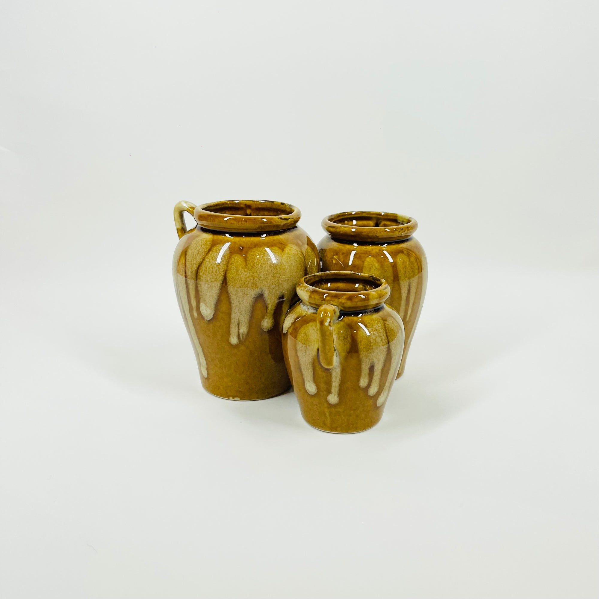 1970s JAPANESE AMBER BROWN OMBRE GLAZE MINI IKEBANA VASE