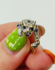 1950s 14K WHITE GOLD DIAMOND BLUE SAPPHIRE SNOW LEOPARD RING