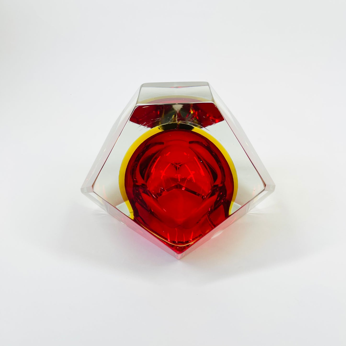 1950s FACETED MURANO RED YELLOW GEODE BOWL