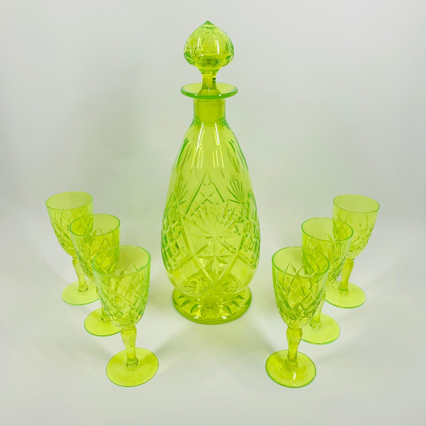 ANTIQUE URANIUM GLASS DECANTER SET