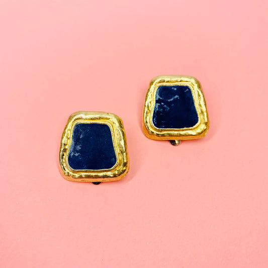 NAVY ENAMEL SQUARE EARRINGS