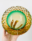 1920s GREEN GOLD AMBER MURANO MANDRUZZATO SOMMERSO FACETED GLASS BOWL/ASHTRAY