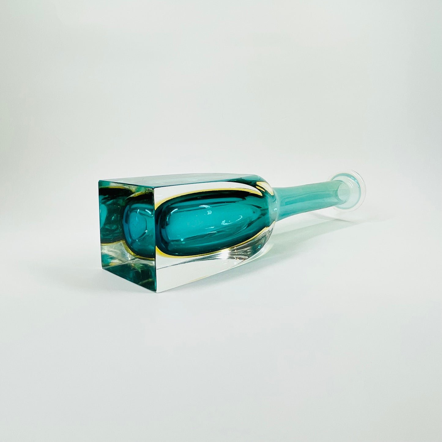 1950s MURANO GREEN BLUE YELLOW SOMMERSO GLASS DECANTER