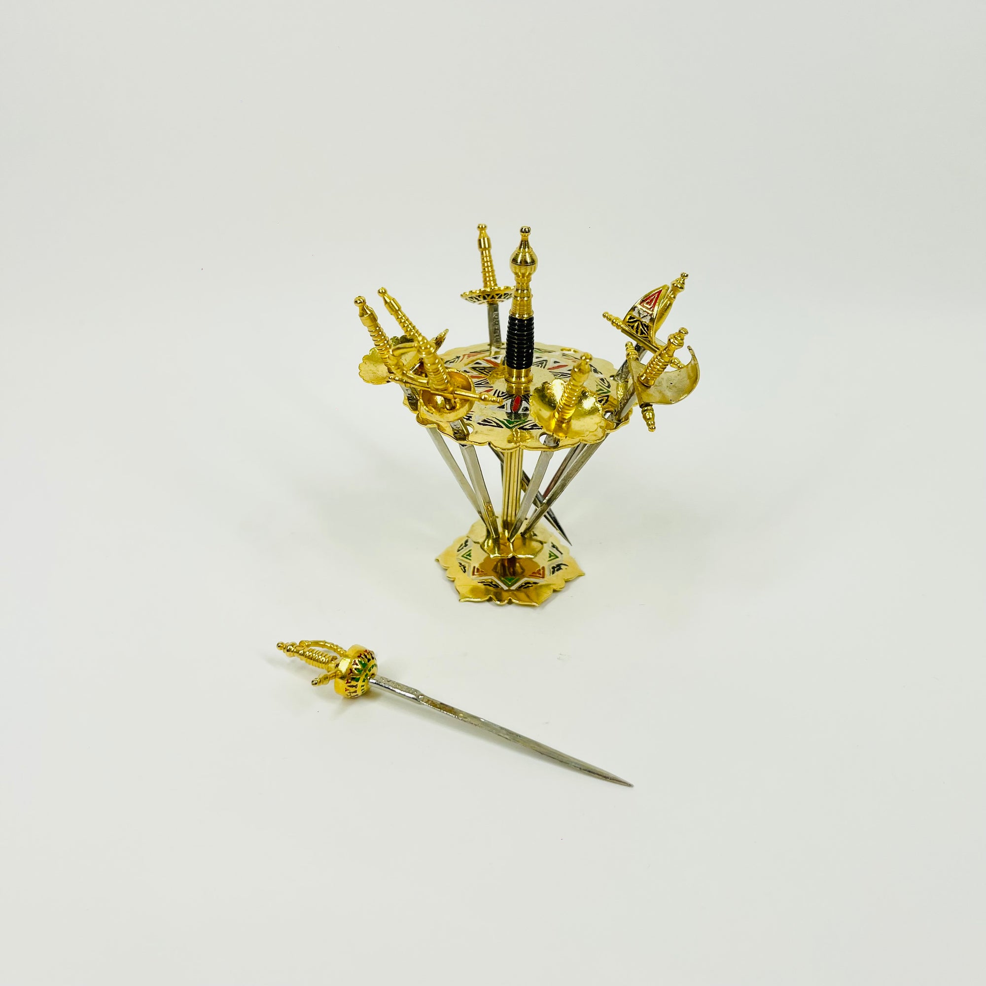 1950s TOLEDO USA ENAMEL SWORD COCKTAIL STICKS SET