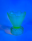 ANTIQUE GREEN SATIN URANIUM GLASS FLOWER FROG