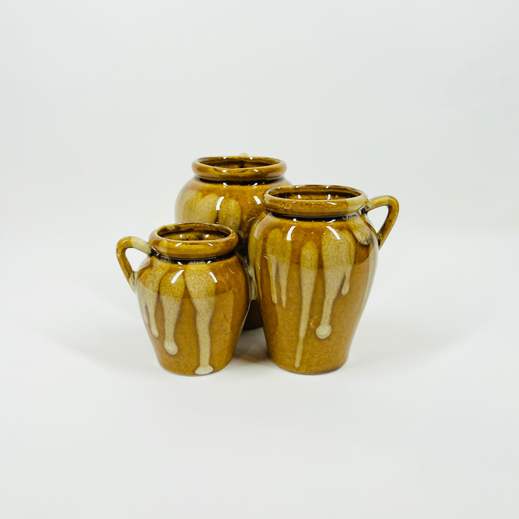 1970s JAPANESE AMBER BROWN OMBRE GLAZE MINI IKEBANA VASE