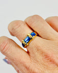 1970s 18k YELLOW GOLD BLUE CHALCEDONY ENAMEL TANK RING