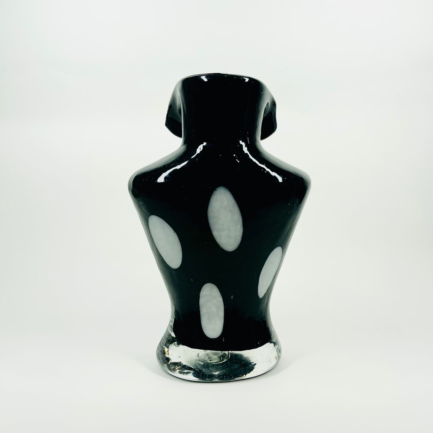 1980s MURANO CASED BLACK & WHITE POLKA DOTS GLASS BUST VASE