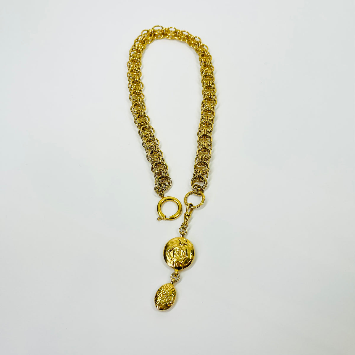 1980s CHANEL FANCY LINKS MADEMOISELLE PENDANT NECKLACE