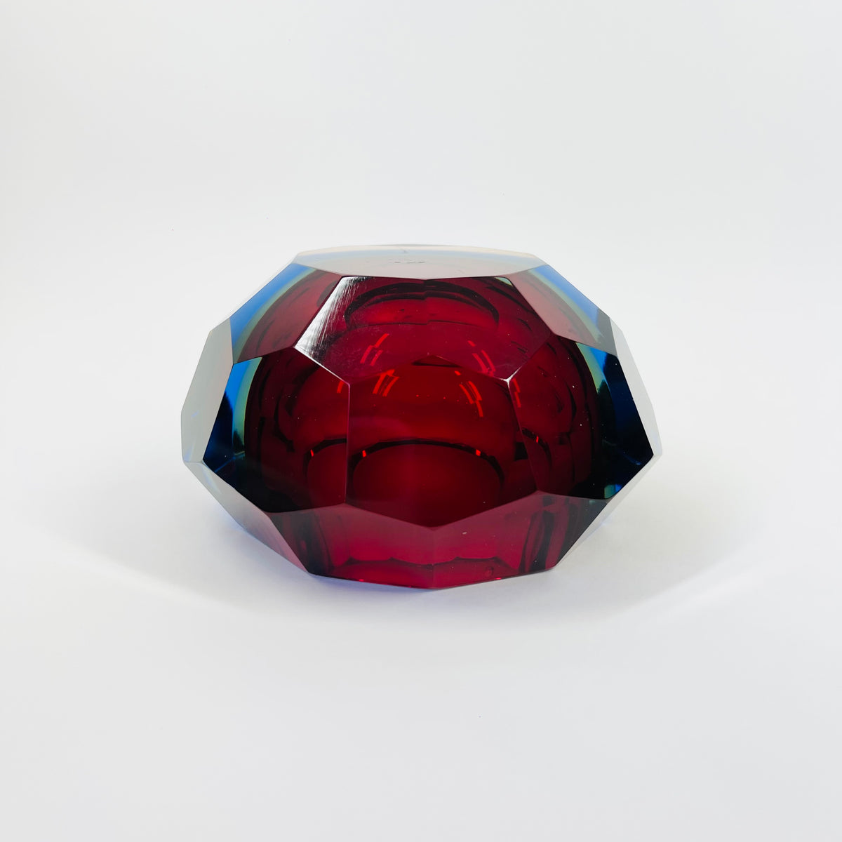 1950s MURANO MANDRUZZATO HARLEQUIN SOMMERSO DIAMOND FACETED GLASS BOWL