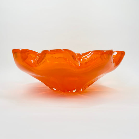 1970s JAPANESE ORANGE GLASS FLOWER BOWL