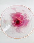 1980s AUSTRALIAN MOUTH BLOWN PINK PURPLE SPATTER ART GLASS SHALLOW BOWL/CHARGER BY STEPHEN MORRIS
