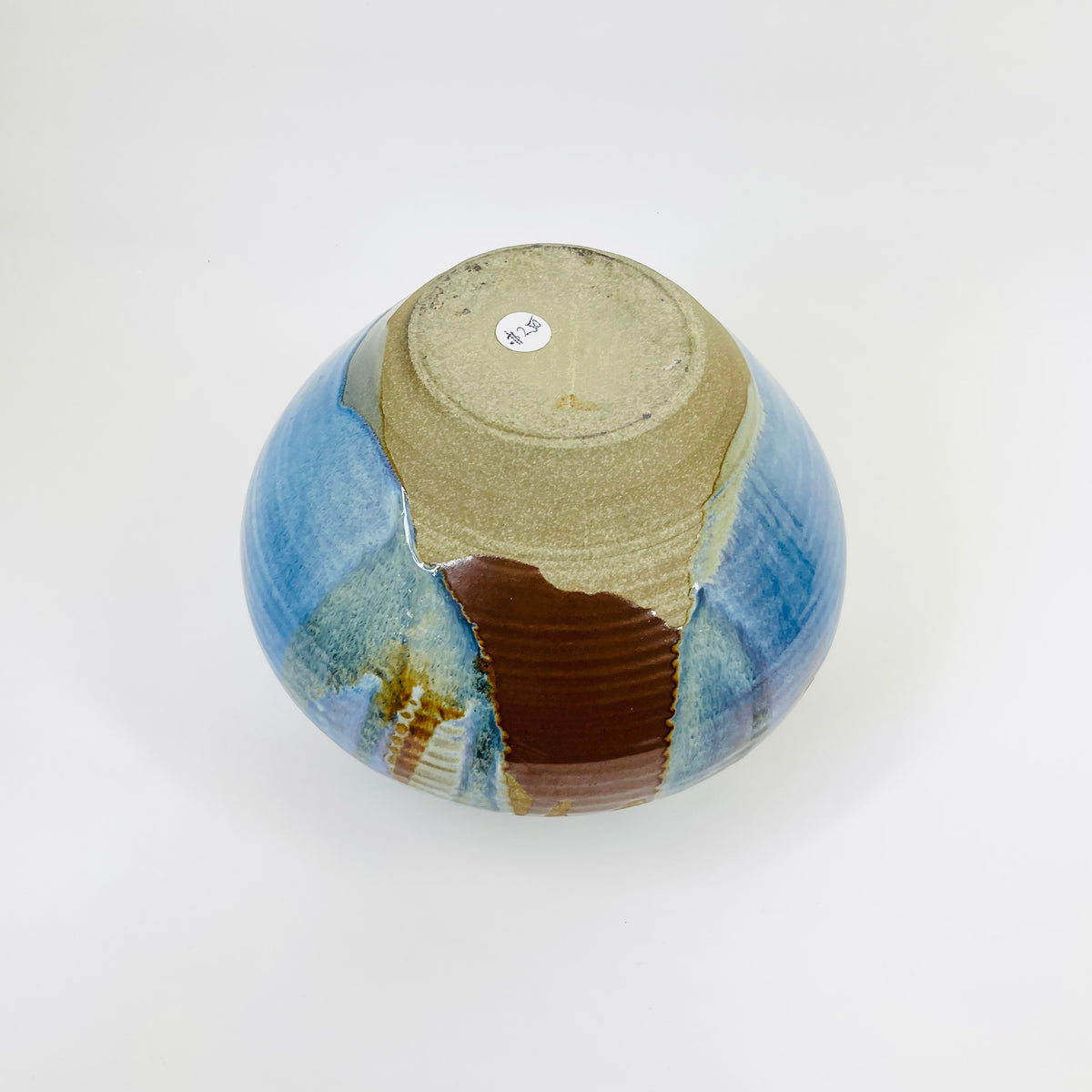 1980s AUSTRALIAN BLUE BROWN GLAZED POTTERY AMPHORA VASE