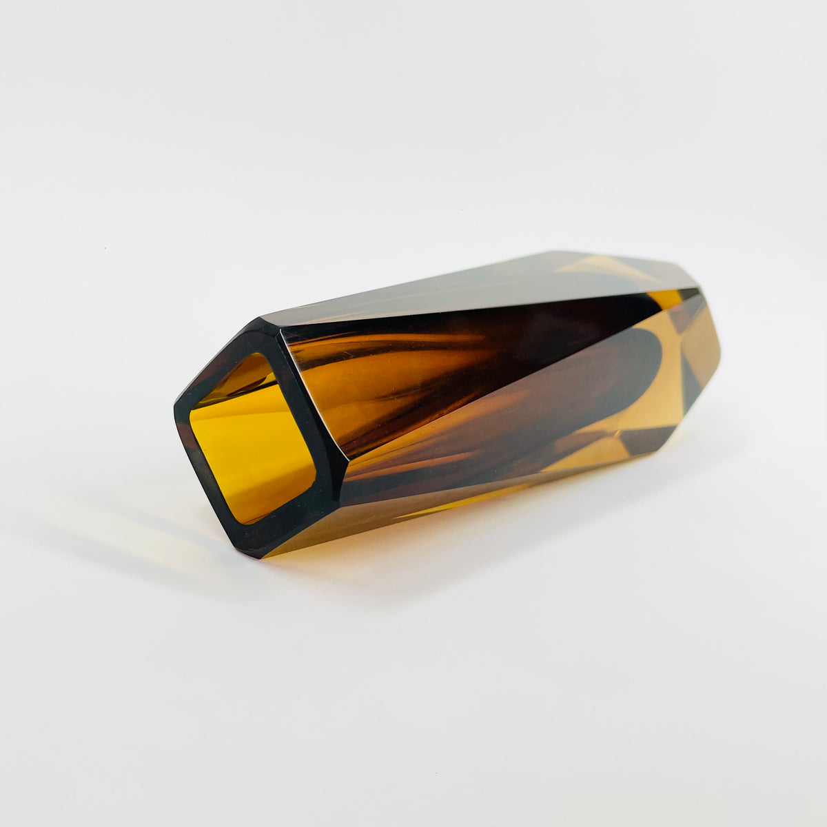1950s BROWN AMBER MURANO SOMMERSO FACETED GLASS BLOCK VASE
