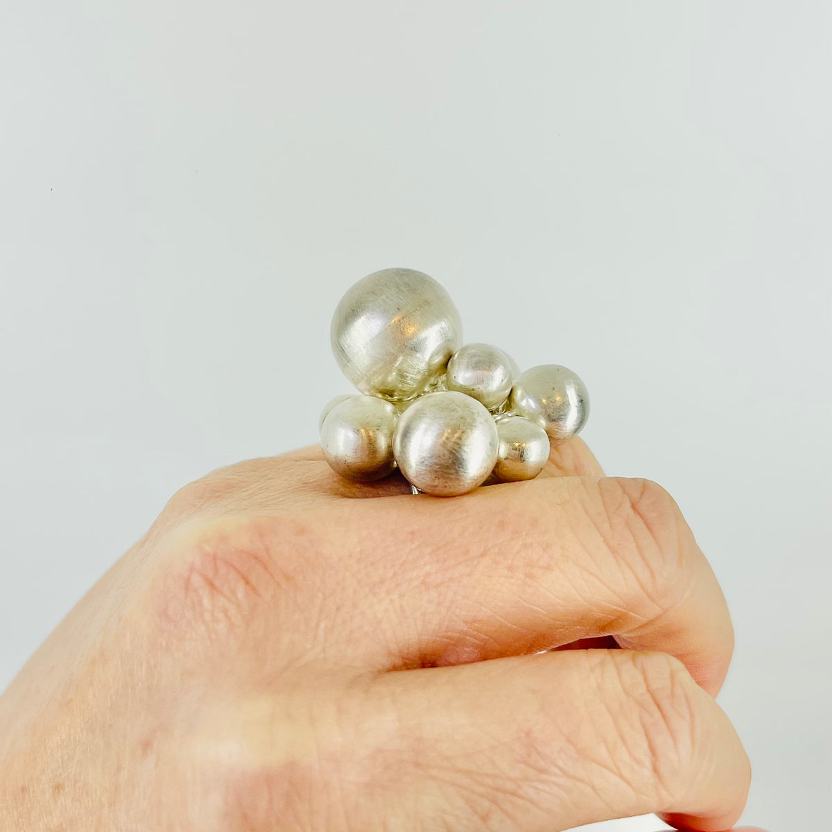1960s DANISH BRUTALIST BUBBLES SILVER RING