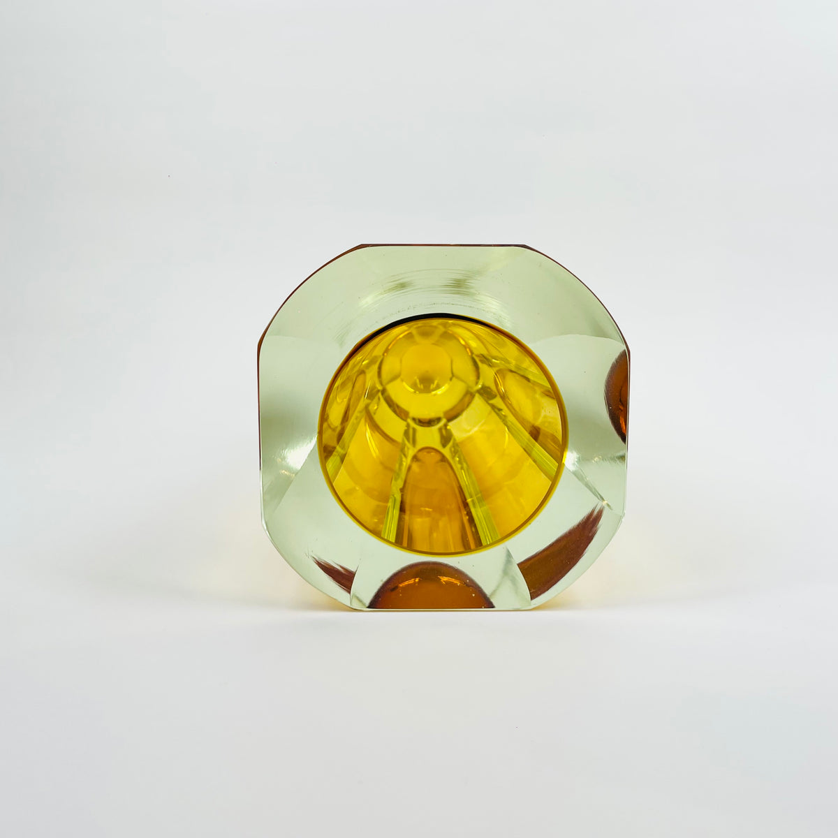 XL 1960s GOLD AMBER MURANO SOMMERSO FACETED GLASS BLOCK VASE