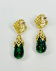 1980s GREEN GLASS GP COSTUME DROP PIERCED EARRINGS GRIPOIX STYLE