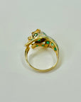 1950s 14K YELLOW GOLD DIAMOND EMERALD LEOPARD RING WITH RUBY EYES