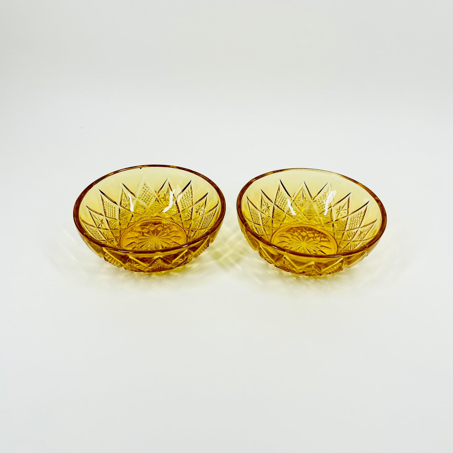 ART DECO PRESSED AMBER GLASS DESSERT BOWL