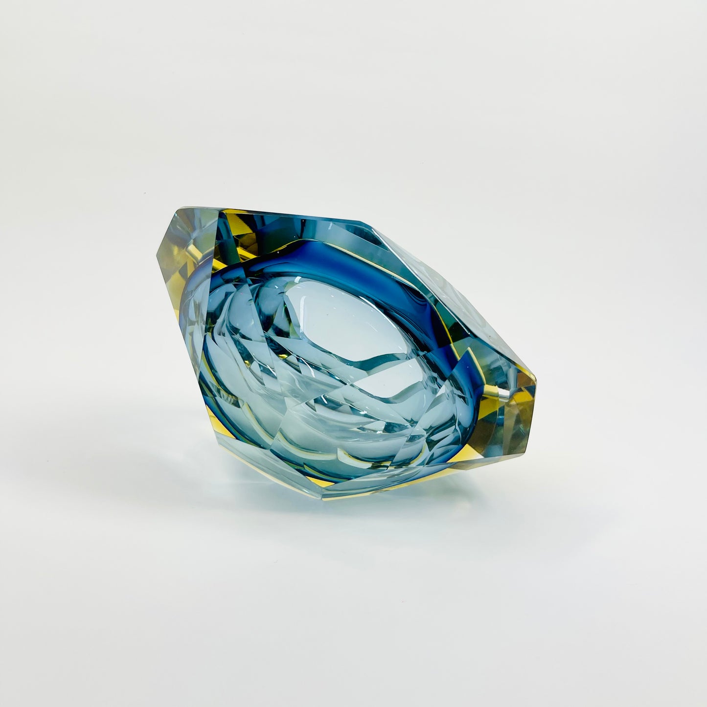 1950s FACETED MURANO TRI-COLOUR BLUE GEODE BOWL/ASHTRAY