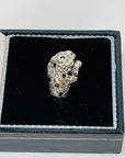 1950s 14K WHITE GOLD DIAMOND BLUE SAPPHIRE SNOW LEOPARD RING
