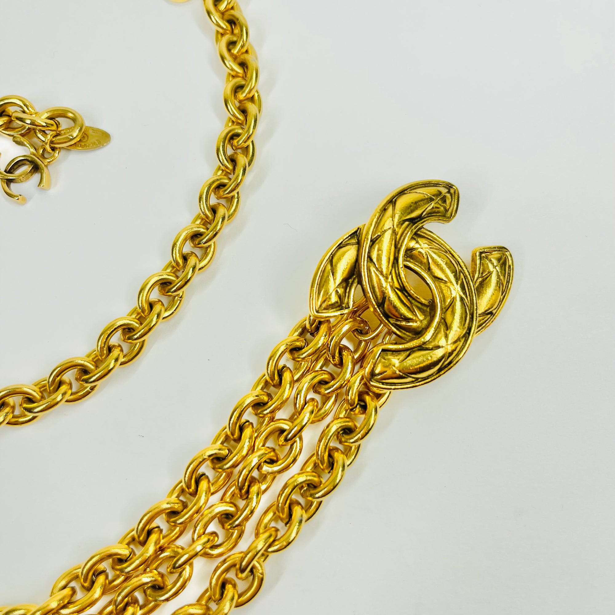 1990s CHANEL MATELASSE GOLD PLATED LOGO BELT