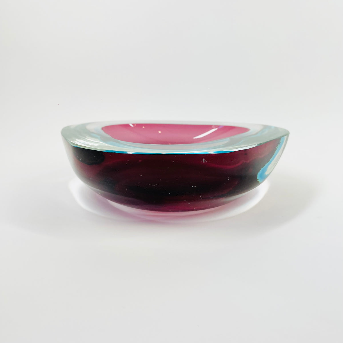 1960s PINK TURQUOISE SOMMERSO FACETED GEODE GLASS BOWL