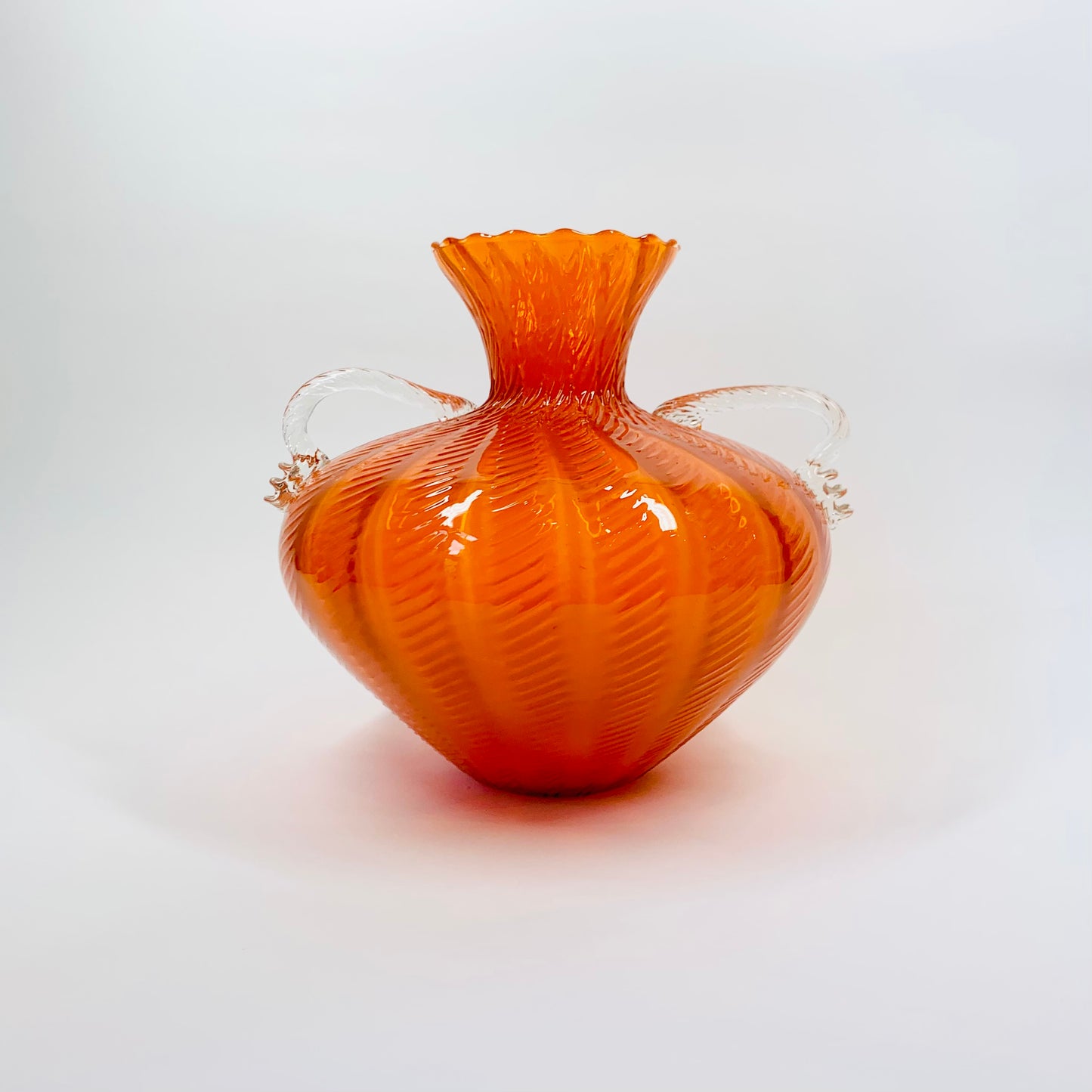 ANTIQUE MURANO ORANGE RIBBED GLASS AMPHORA