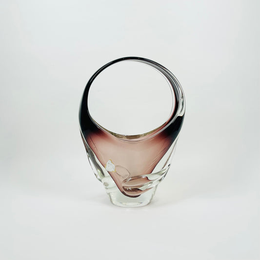 MIDCENTURY AMETHYST GLASS GREY PURSE/BAG VASE