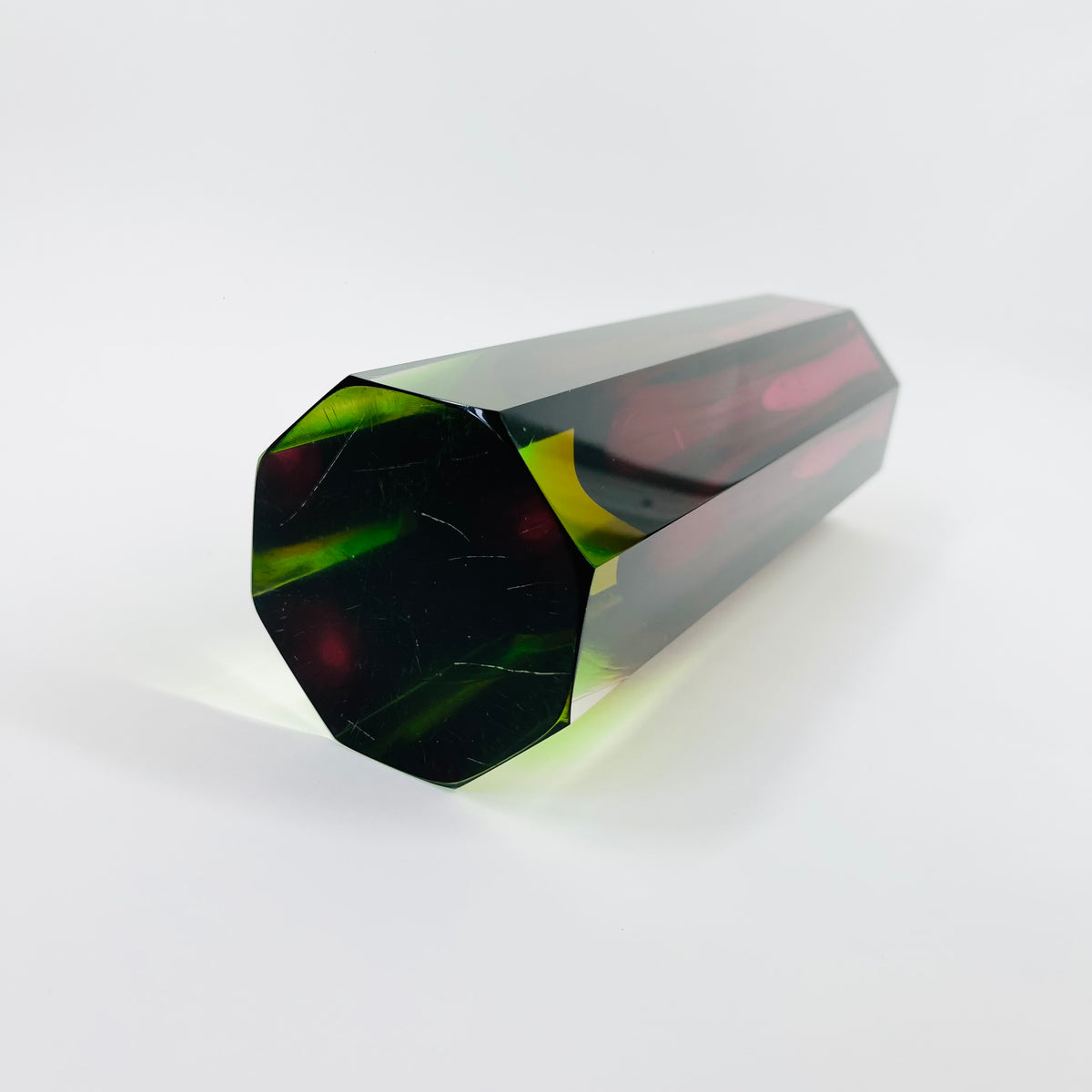 XL 1950s PINK PURPLE GREEN MURANO SOMMERSO FACETED GLASS BLOCK VASE