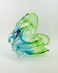 LARGE 1970s JAPANESE GREEN TURQUOISE BLUE SOMMERSO GLASS HANDKERCHIEF VASE/BOWLL