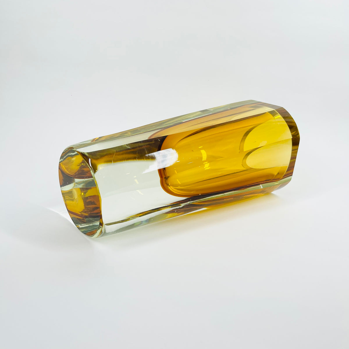 XL 1960s GOLD AMBER MURANO SOMMERSO FACETED GLASS BLOCK VASE