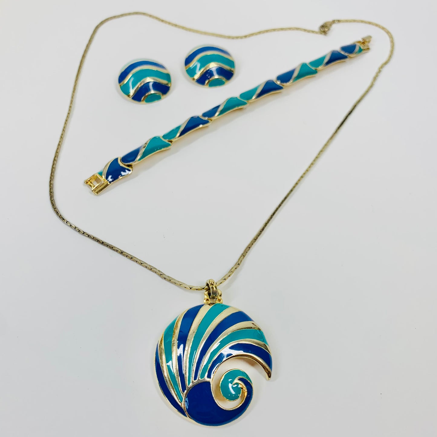 70s BARCS BLUE TURQUOISE ENAMEL NECKLACE SUITE