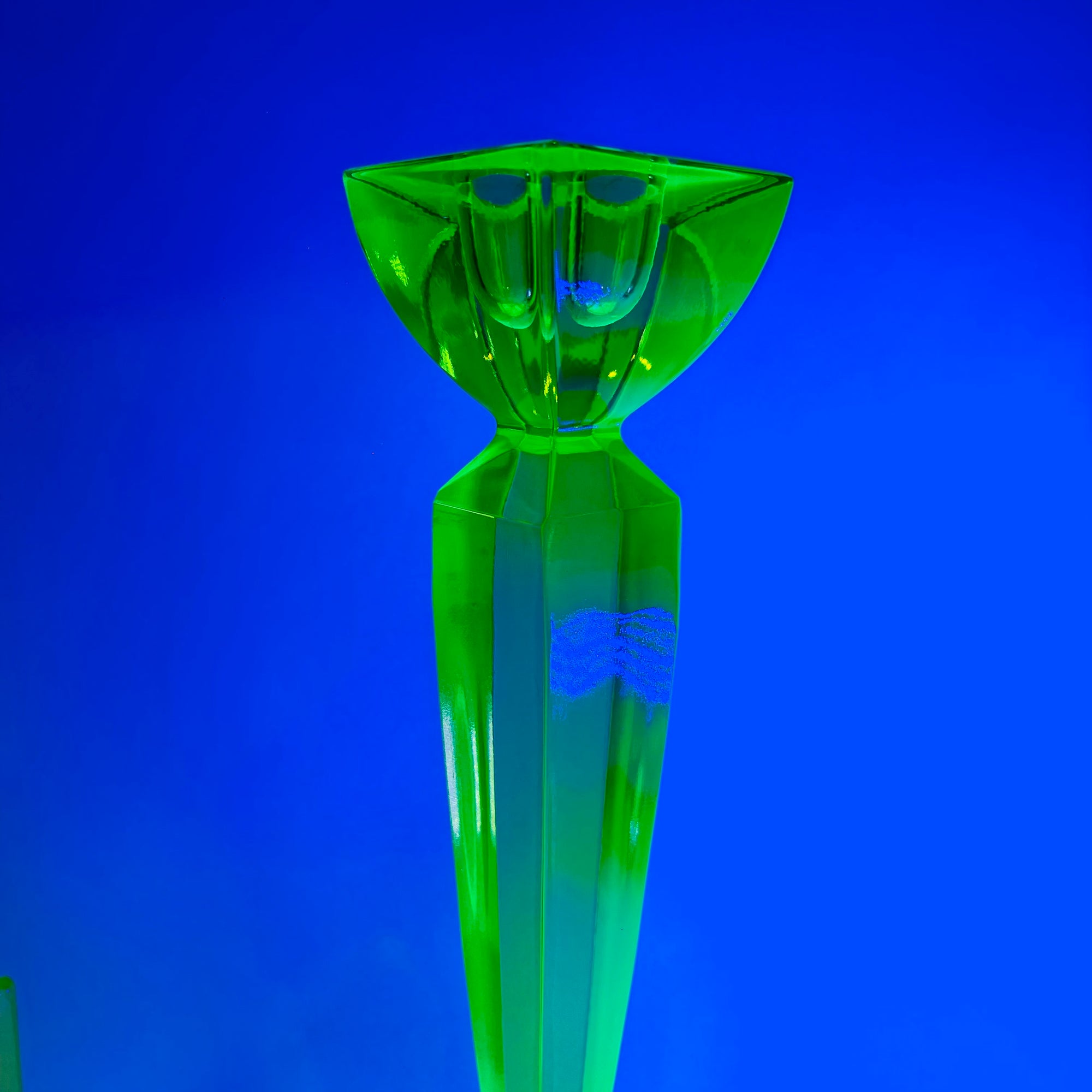ART DECO URANIUM GLASS CANDLE STICKS