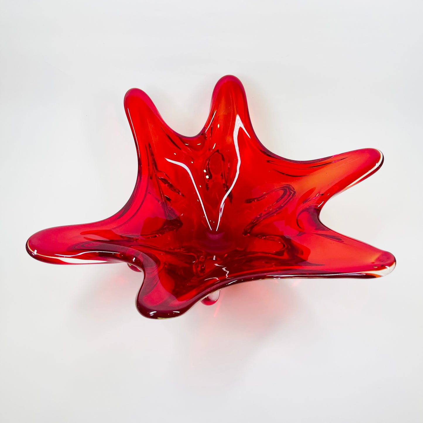 LARGE 1940s URANIUM MURANO RED SOMMERSO GLASS BOWL