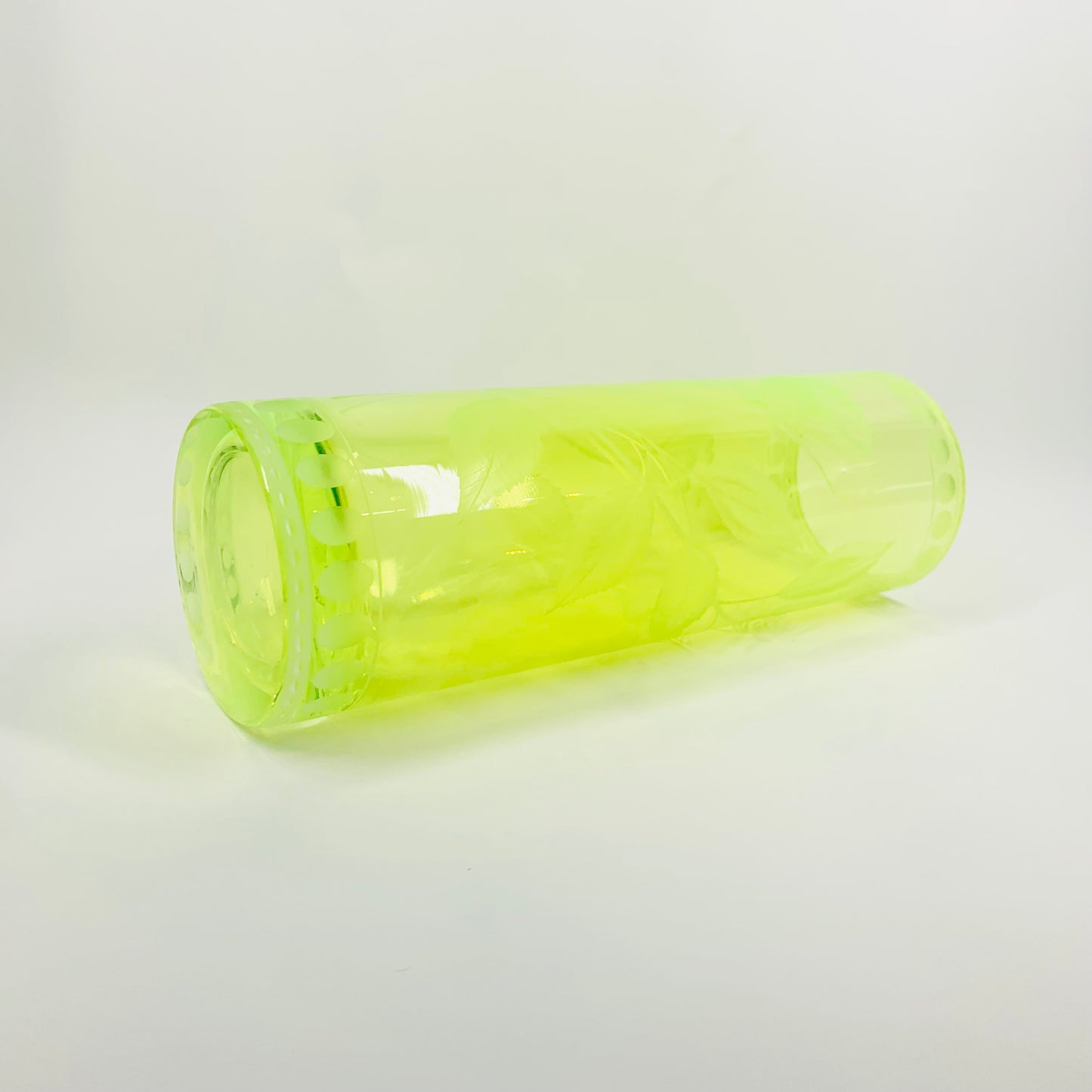 ANTIQUE URANIUM ETCHED GLASS VASE BY MOSER