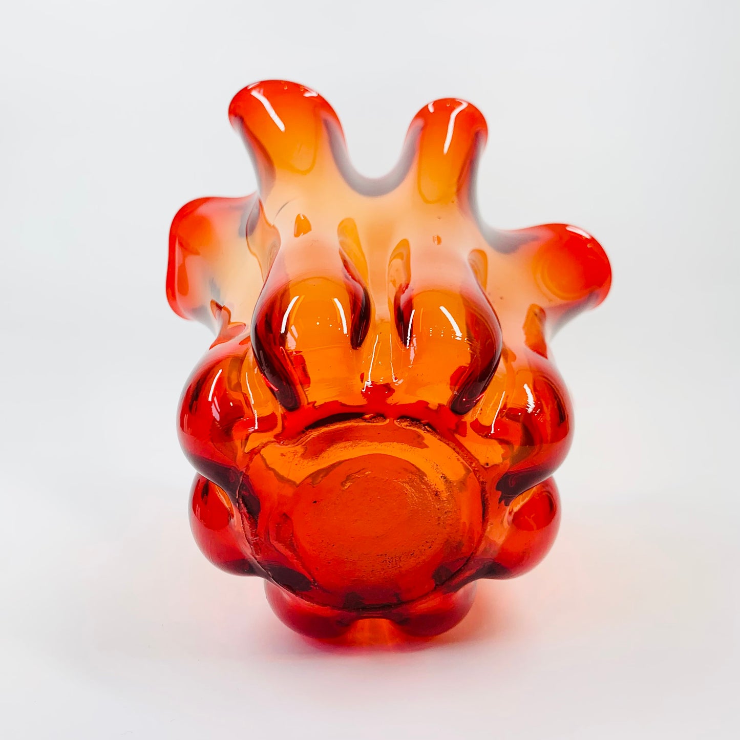 70s JAPANESE ORANGE RED OMBRE HANDKERCHIEF VASE