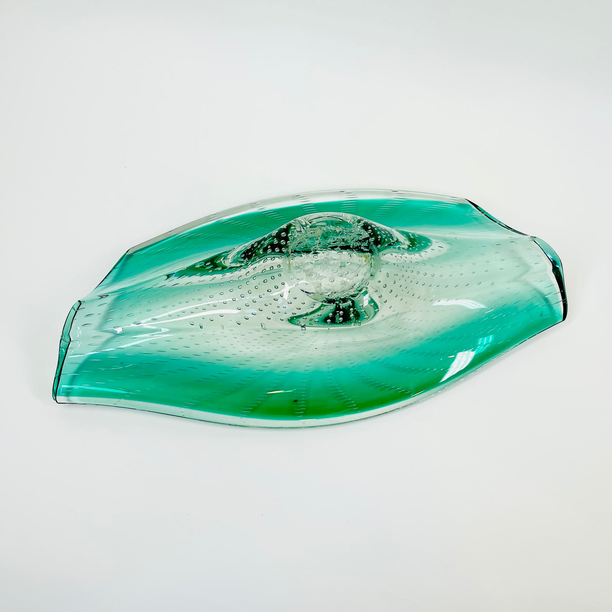 1950s MURANO TURQUOISE BLUE GLASS BOWL/ASHTRAY WITH CONTROLLED BUBBLES