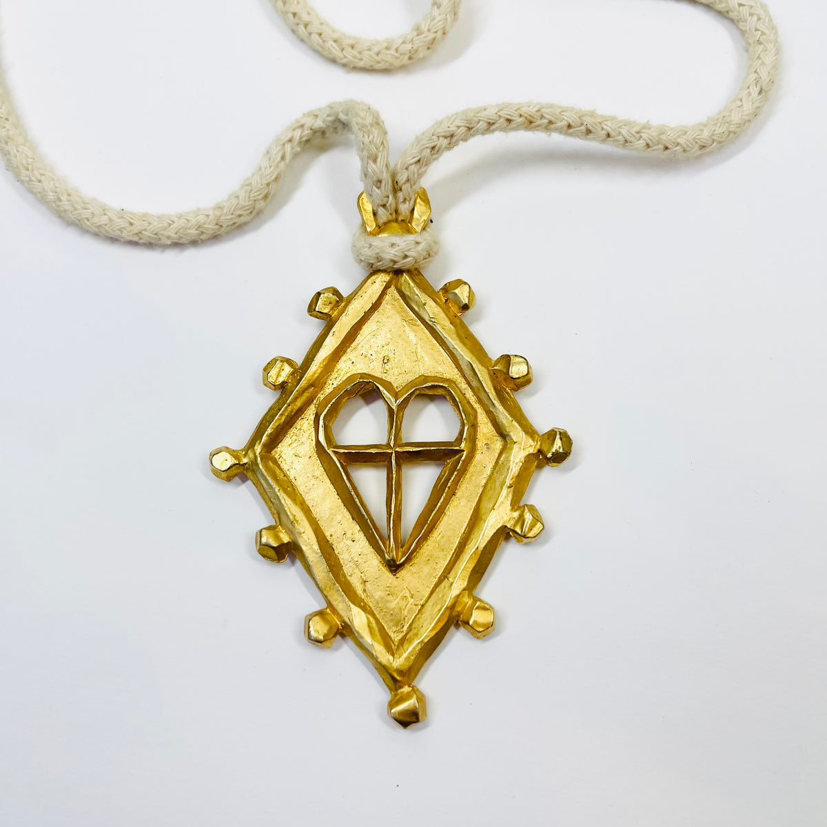 1980s HAND MADE CANADIAN CHRISTIAN LACROIX STYLE BRASS PENDANT NECKLACE