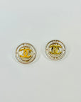 1996 CHANEL CC TWO TONE HOLLOW LOGO CLIP ON EARRINGS