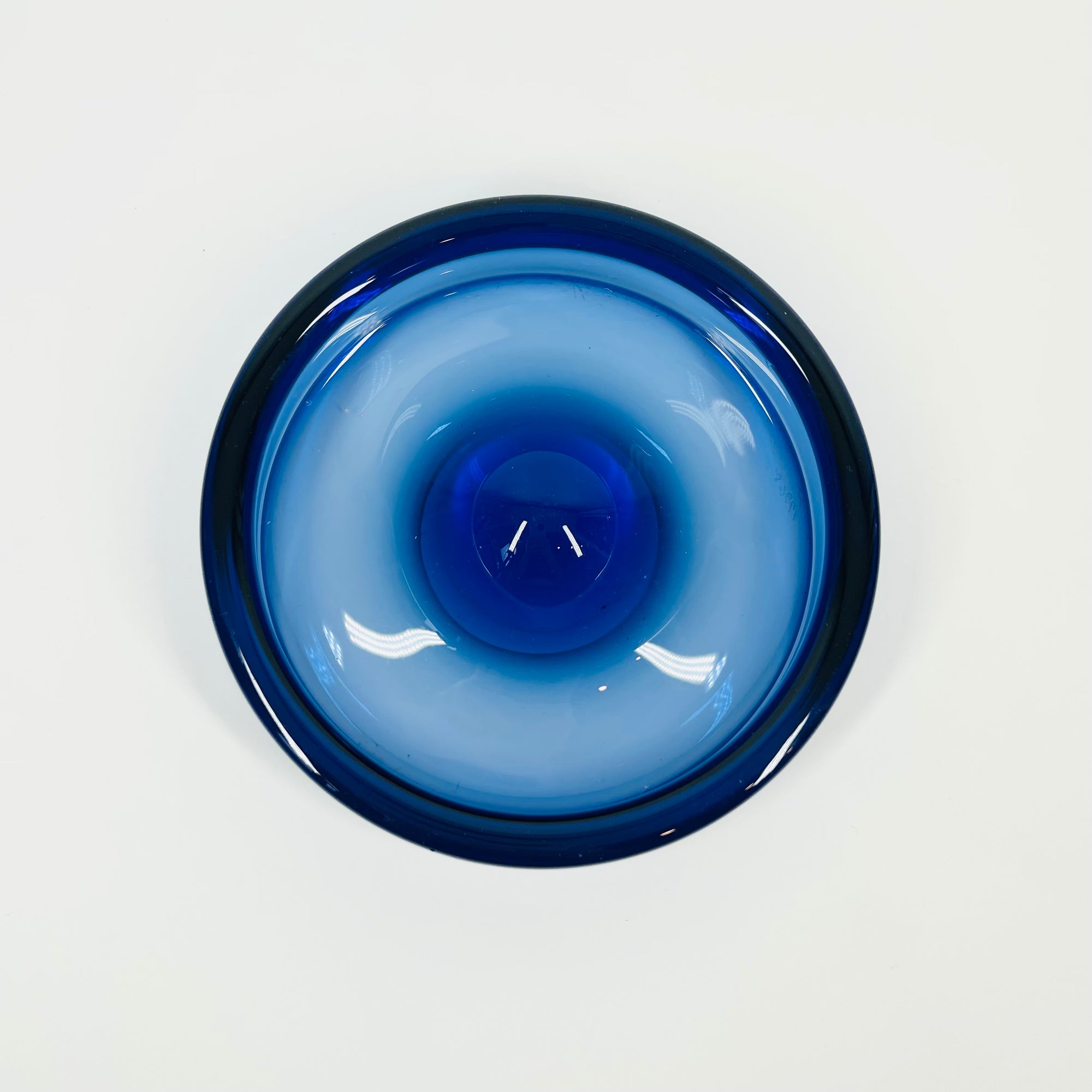 1960s SIGNED HOLMEGAARD COBALT BLUE GLASS TRINKET BOWL/ASHTRAY