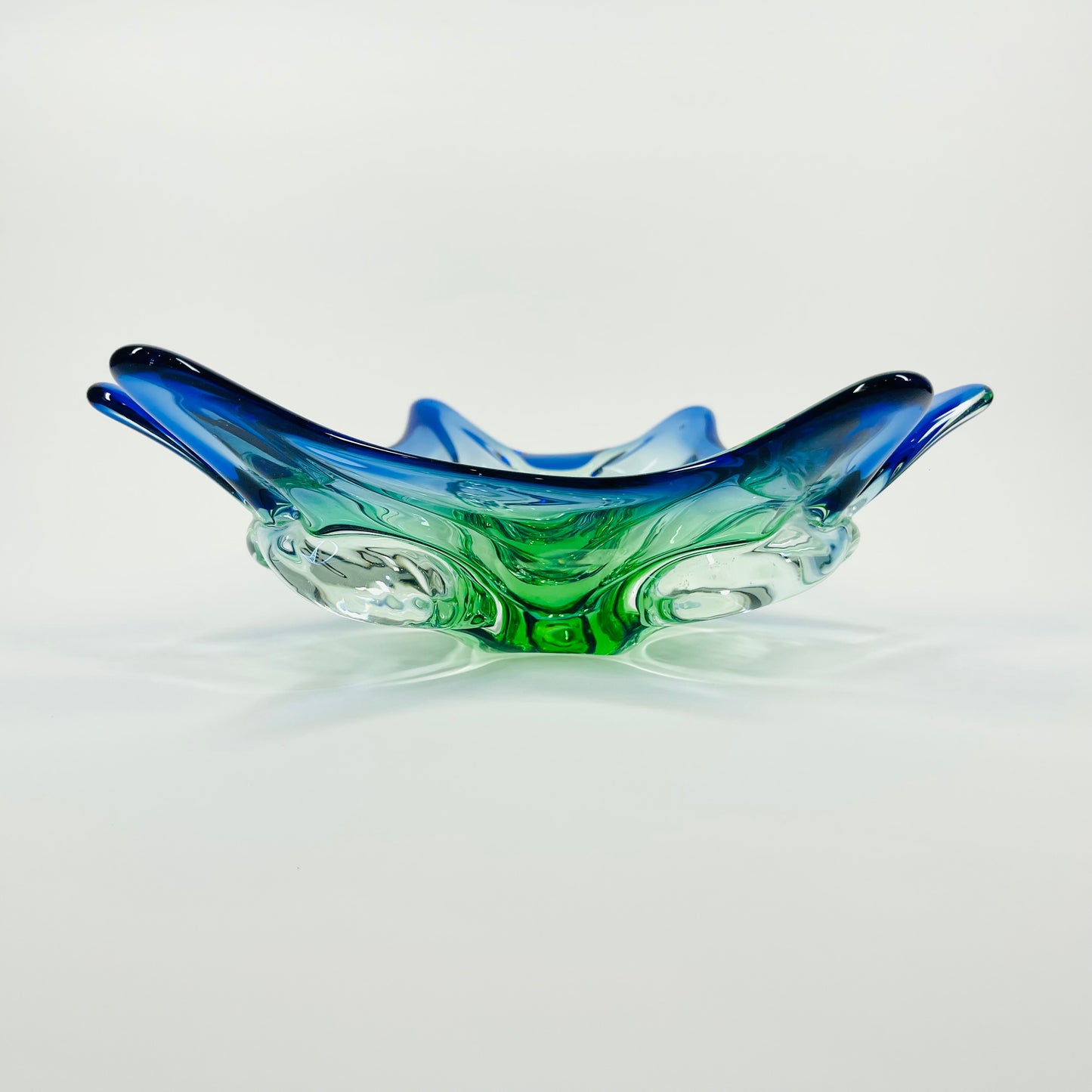 1970s CZECH SKLO UNION BLUE GREEN BOWL