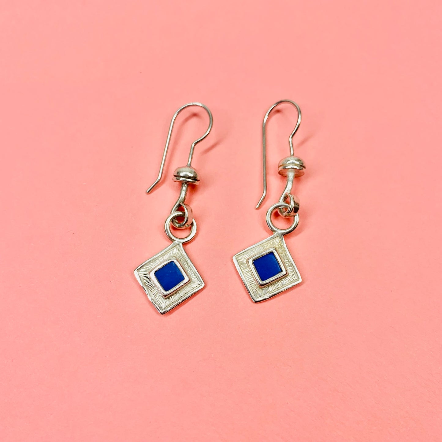 1960s MODERNIST SILVER LAPIS EARRINGS