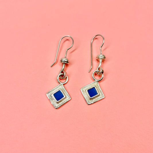 1960s MODERNIST SILVER LAPIS EARRINGS