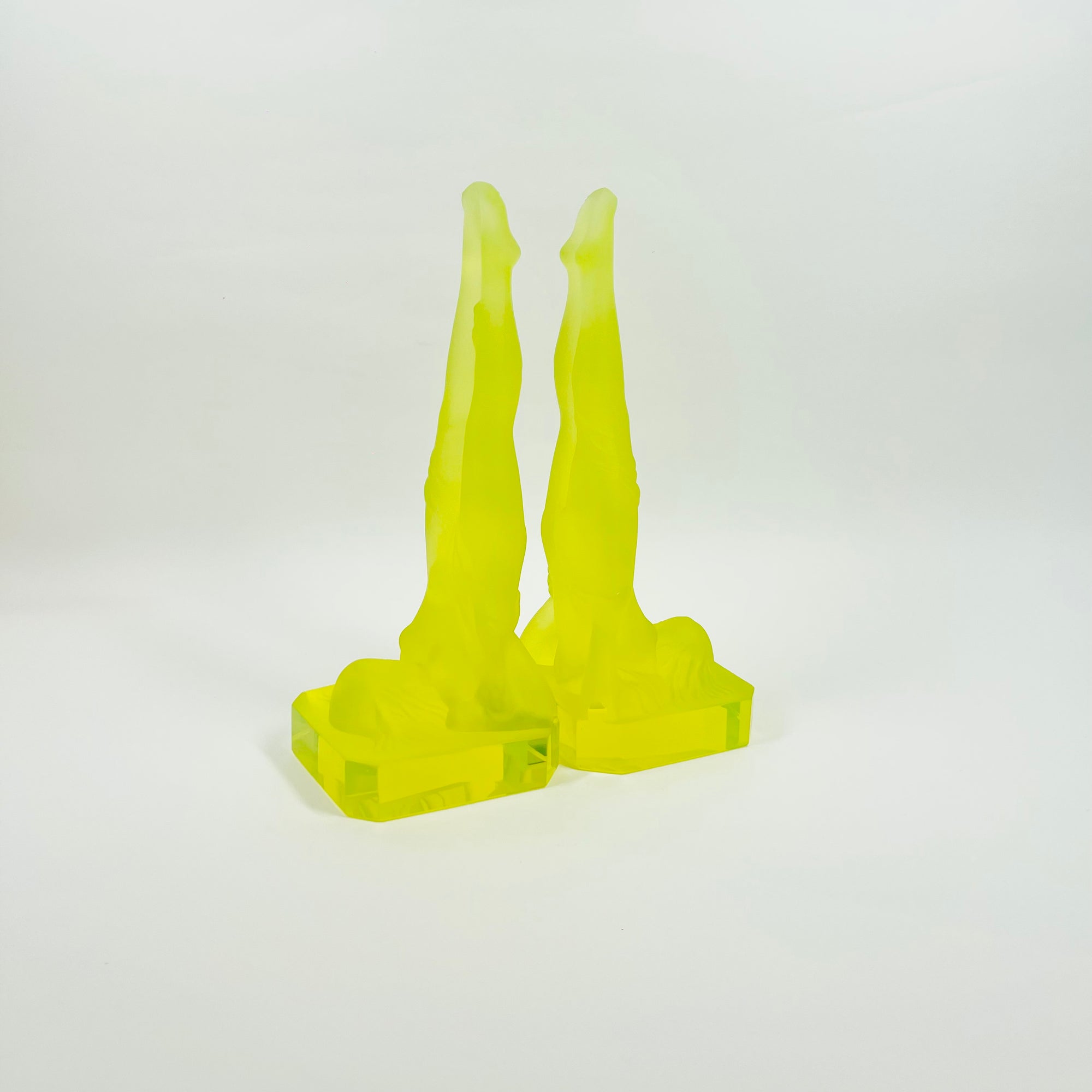 URANIUM GLASS NUDE FIGURINE BOOK ENDS