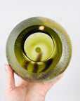 1980s MURANO GREEN SATIN GLASS SQUAT VASE WITH SILVER GOLD AVENTURINE