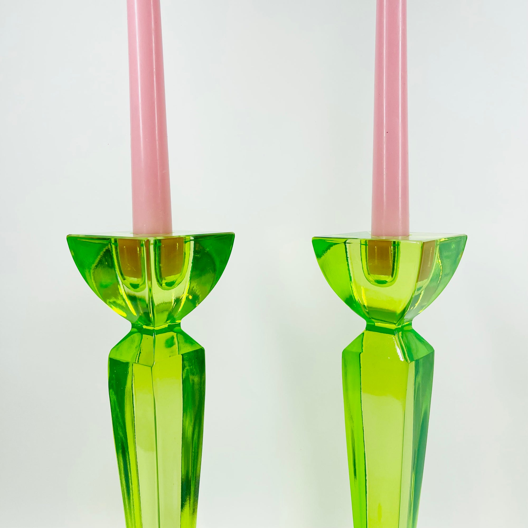 ART DECO URANIUM GLASS CANDLE STICKS