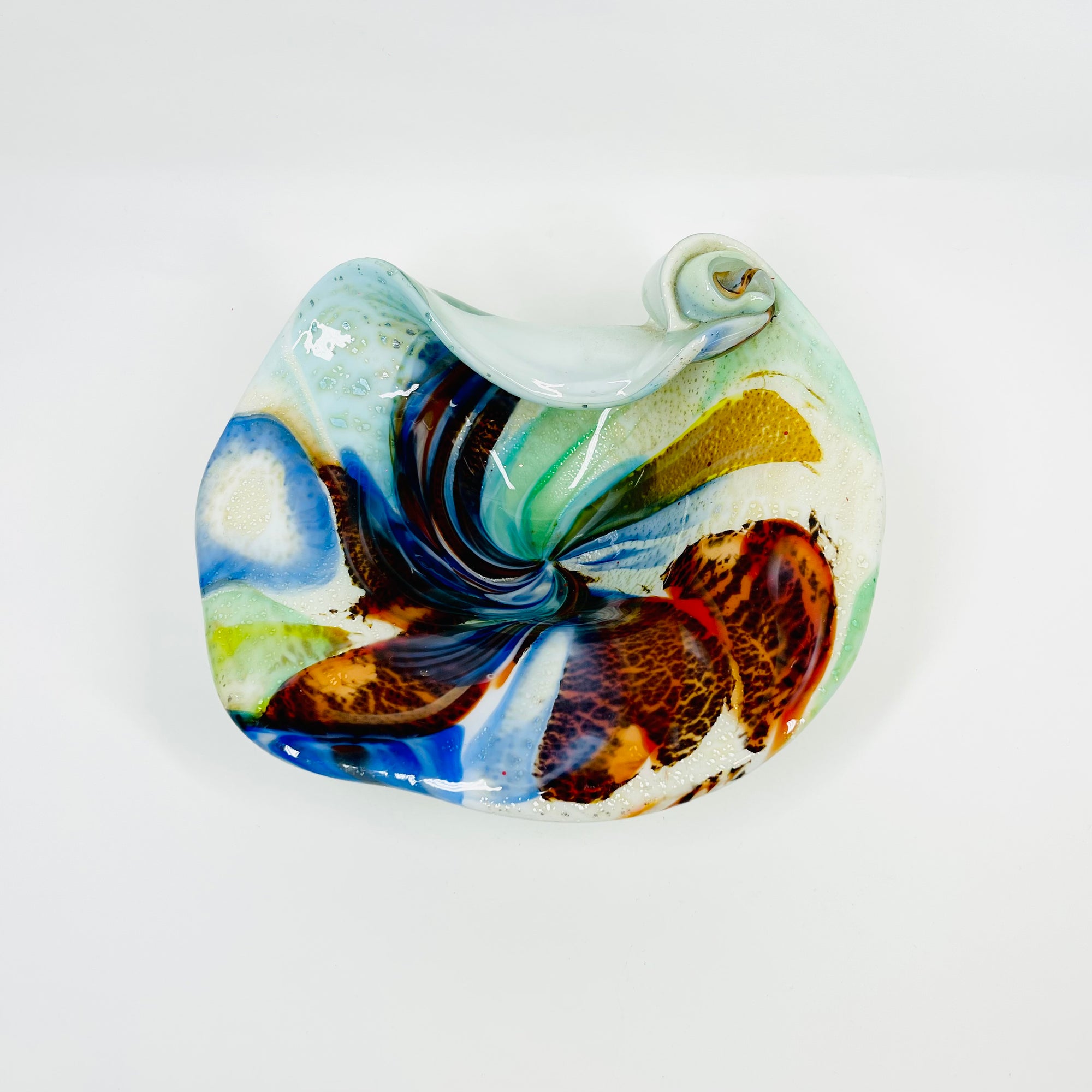 1950s MULTI COLOURS CASED MURANO SWIRLS GLASS SHELL BOWL
