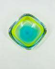 1960s GREEN BLUE PEACOCK HARLEQUIN SOMMERSO FACETED GEODE GLASS BOWL