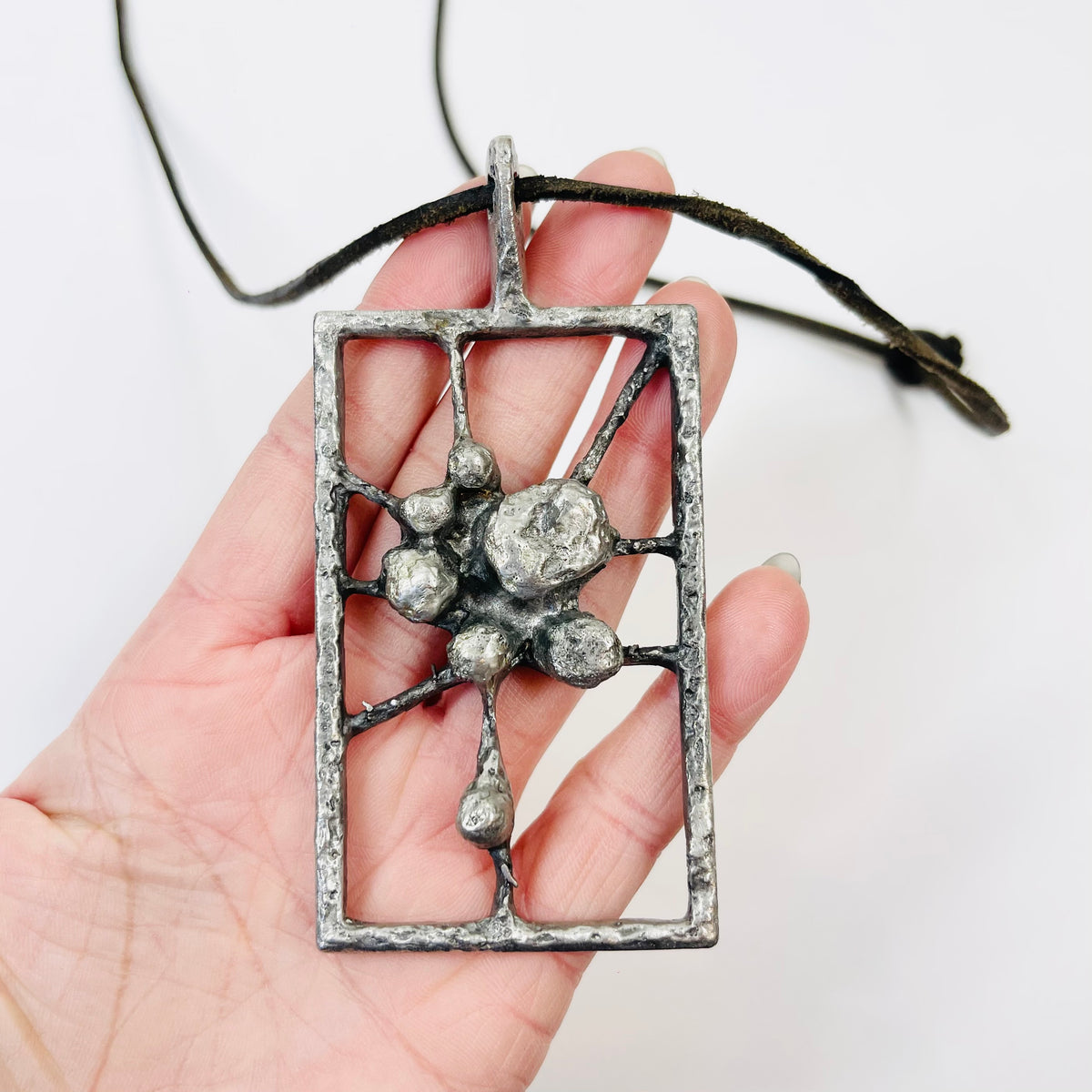 1960s HAND MADE CANADIAN BRUTALIST PEWTER PENDANT NECKLACE